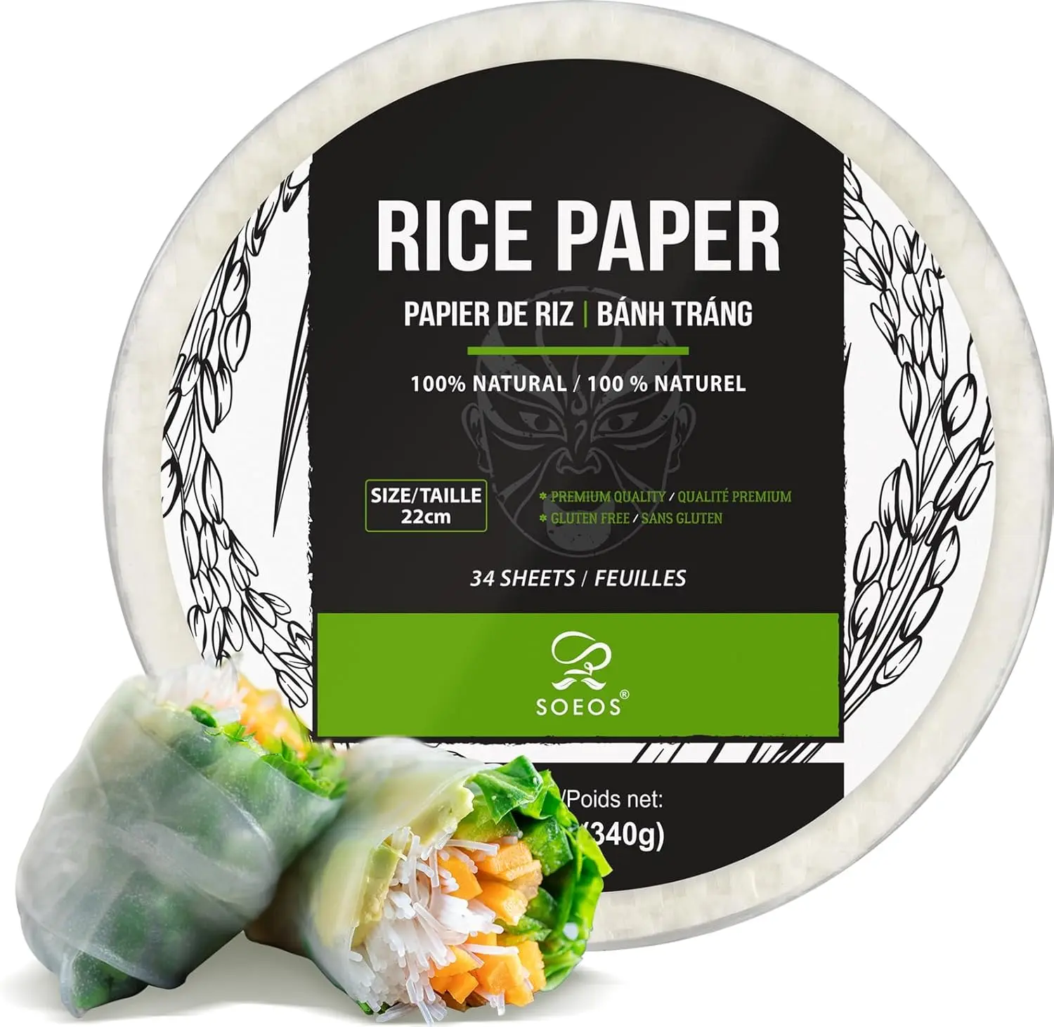 Soeos Rice Paper, White Rice Paper Wrappers, 1 Pack, 34 Sheets-Fresh ...
