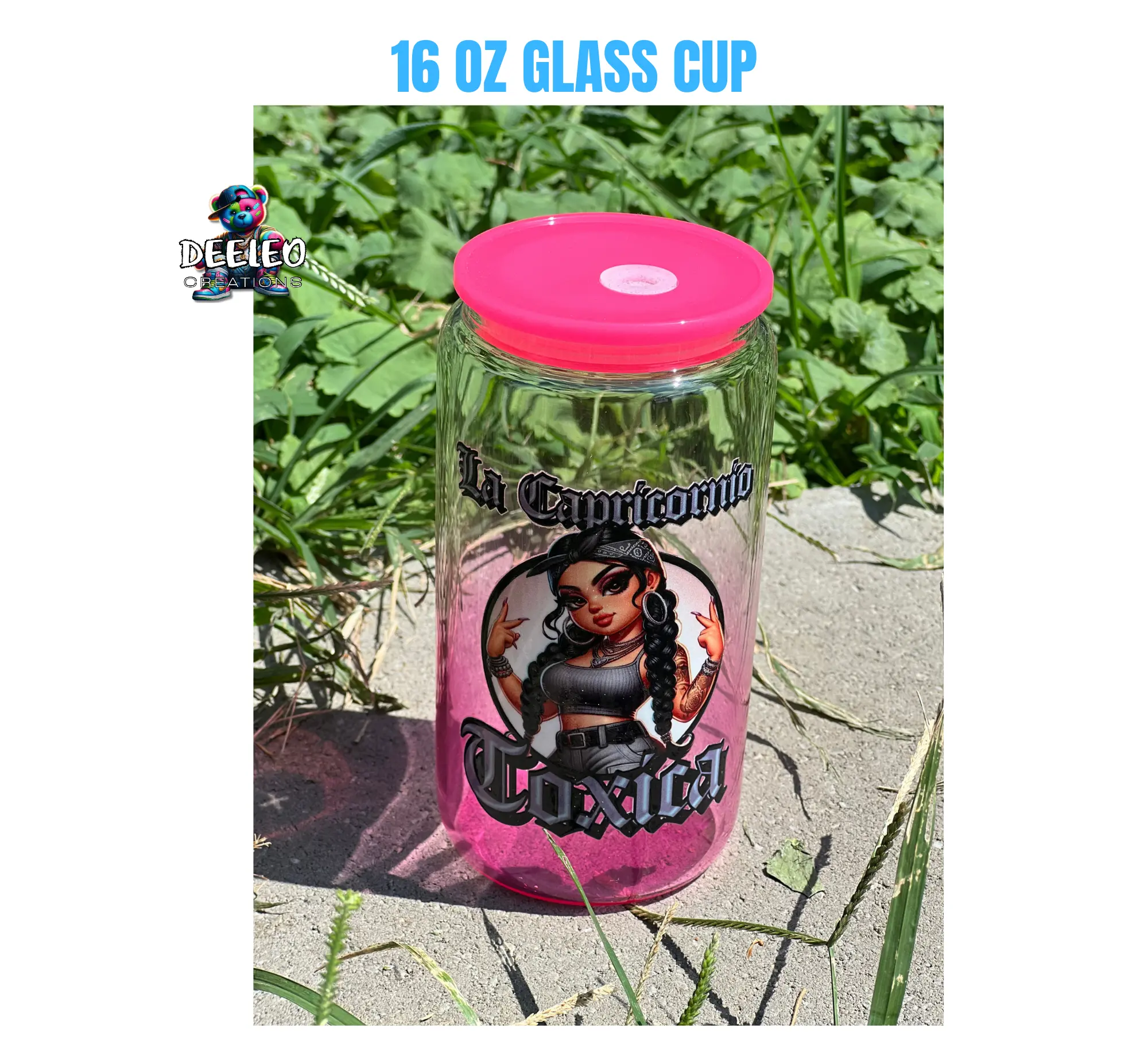 16 oz Zodiac Glass Cup with straw - Drinkware