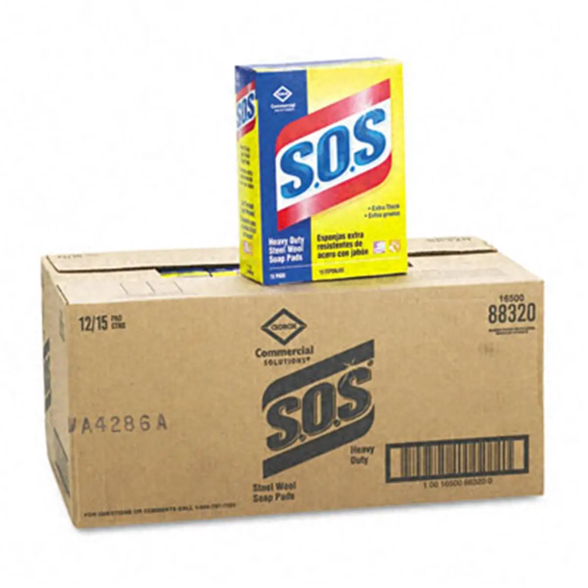 212 MAIN Clorox 88320CT S.O.S Steel Wool Soap Pad, 15 Pads/Box, 12 Boxes/Carton, Heavy Duty Double Soap Grease Cut Tool for Reptile & Amphibian Cleaning
