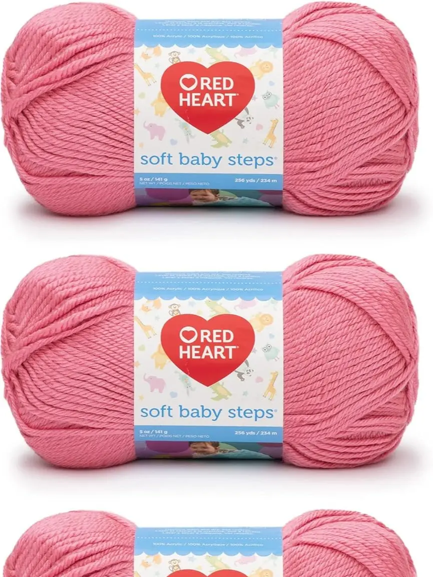 Red Heart Soft Baby Steps Strawberry Yarn - 3 Pack of 141g/5oz - Acrylic - 4 Medium (Worsted) - 256 Yards - Knitting/Crochet