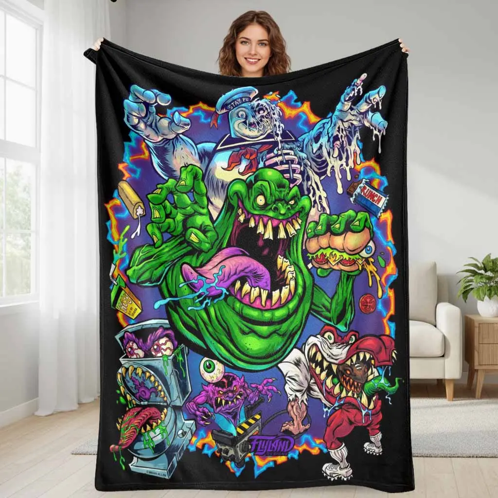 Spooky Monster Flannel Blanket Alien Slime Mutant Creature Print Soft Lightweight Breathable Fuzzy Throw Ideal For Bed Sofa Couch Living Room Camping Travel Home Decor Movie Night Party Gift