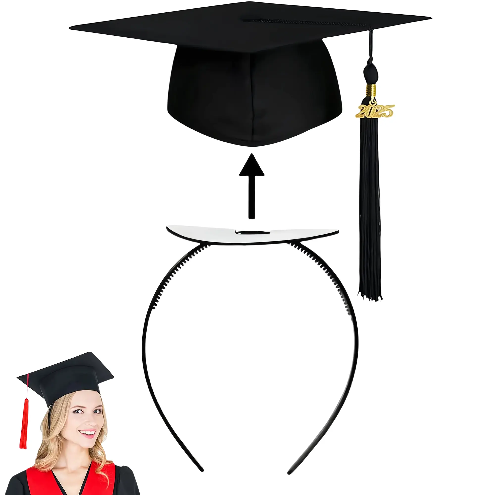 Graduation Cap Headband Insert Black Grad Cap Headband Firm Anti-fall  Cap Secure Your Graduation Hat Head Band for Graduates Gifts Hair Accessories