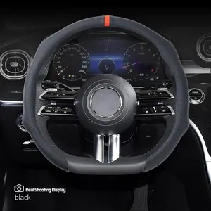 Napa Nappa Leather 15Inch 5D Premium Steering Wheel Cover Ultra-Thin Breathable Anti-Slip Sweat-Resistant Quick Install Universal Fit Enhance Driving Safety Comfort White Automotive Vehicle