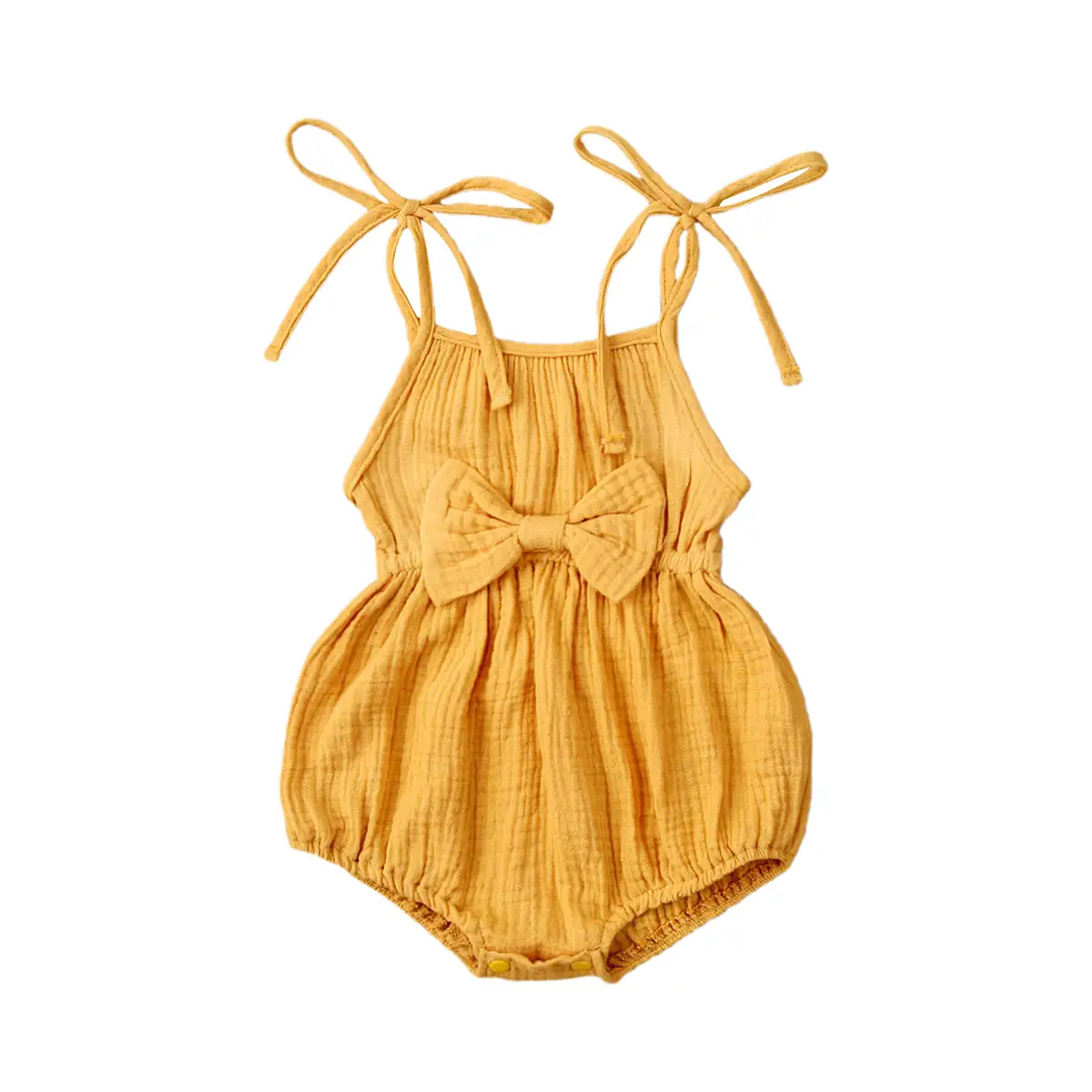 Infant Baby Girl Summer Clothes Cotton Linen Sleeveless Romper Spaghetti Strap Bodysuit Outfit with Bowknot