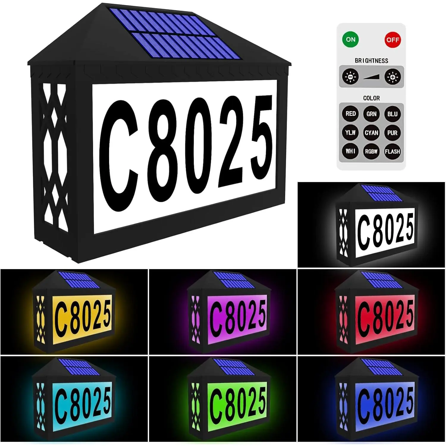 MELLOW MORNINGS Solar House Numbers, Lighted Solar Address Number with Remote Control,  RGBW Color Changing, Address Sign Solar  for Street Yard  Mailbox