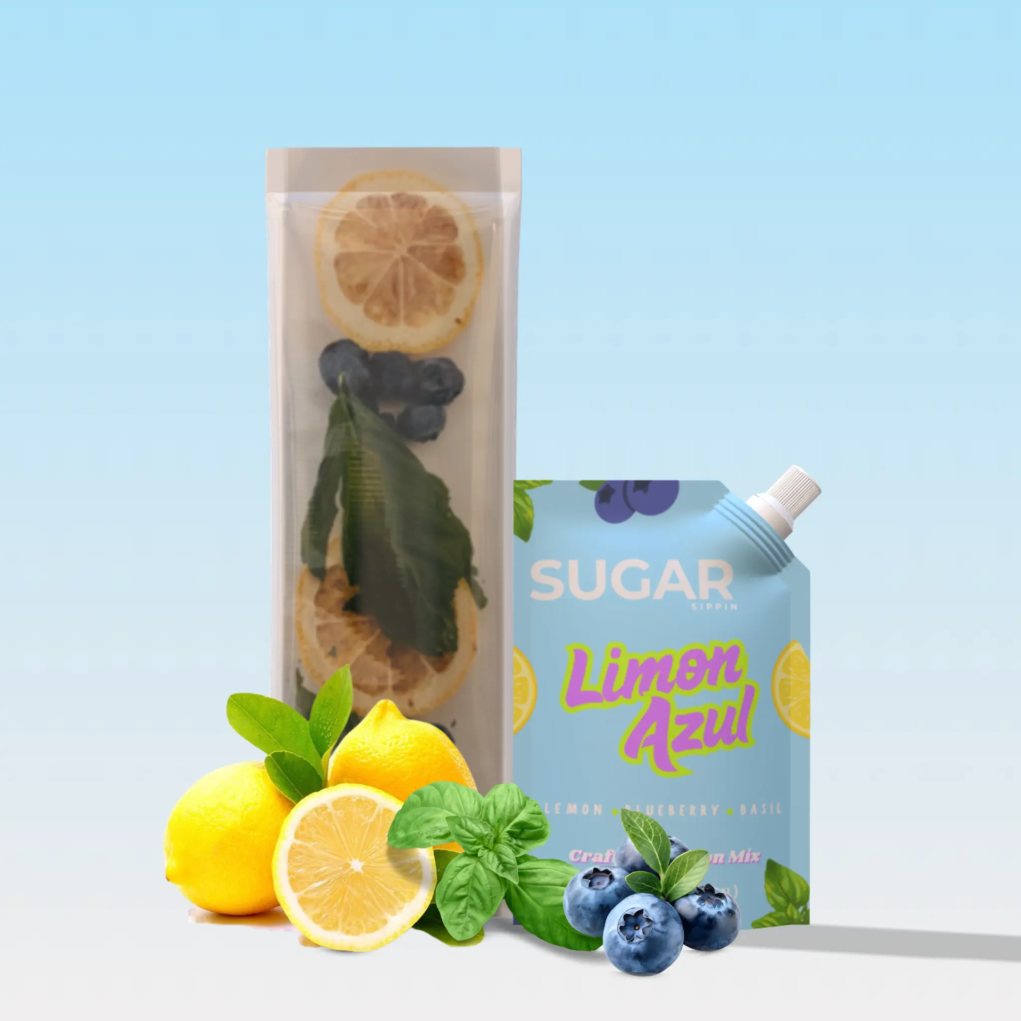 Limon Azul Refill - Premium Blueberry + Lemon + Basil Fruit Syrup Mix & Freeze Dried Fruit