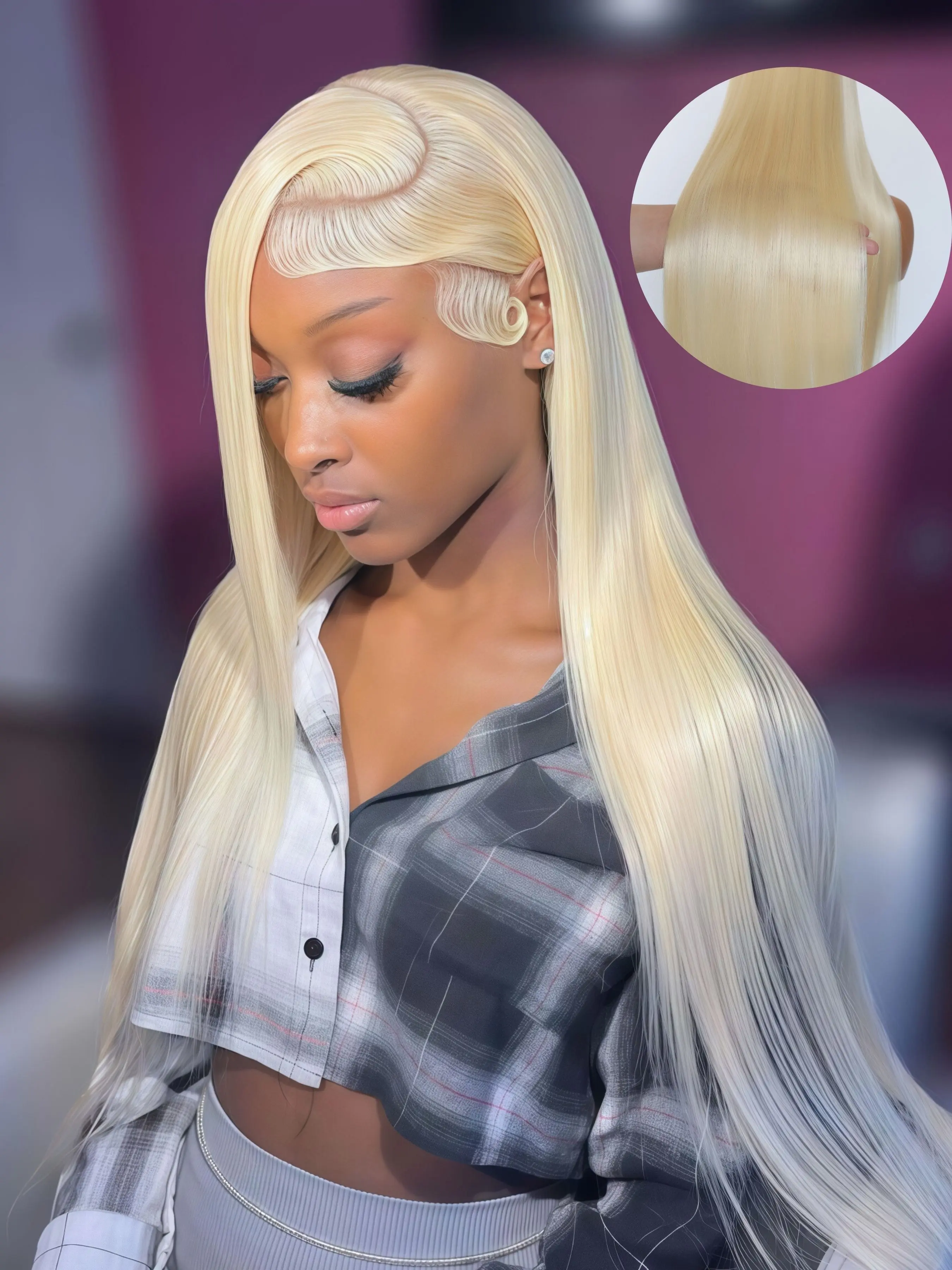 Long Straight Blonde Wig Synthetic Heat Resistant Lace Front 613# Wig Glueless HD Transparent Pre Plucked Wig 13x4 for Black Women Halloween Work Concerts Cosplay Weddings and Dating Use 28 Inch Glueless HD Wigs