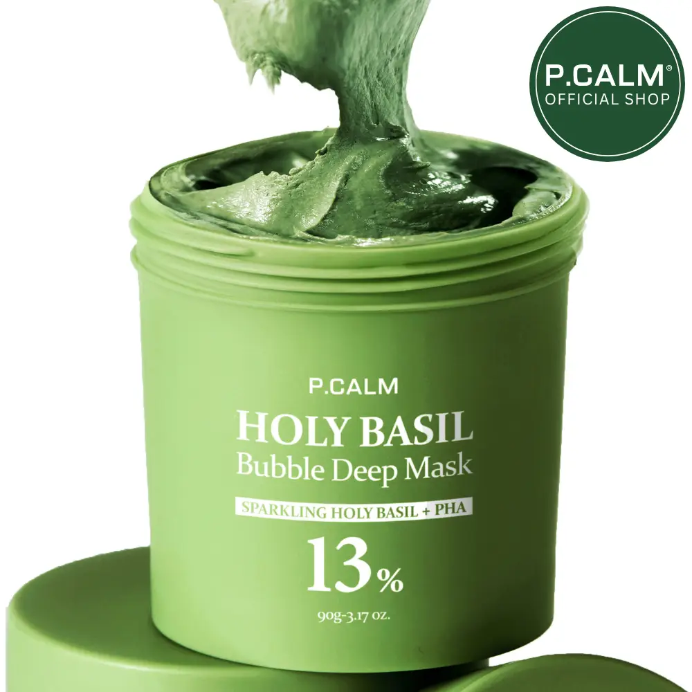 [P.CALM Official] Holy Basil Bubble Deep Mask 13% – K-Beauty Clay Bubble Mask with Sparkling Holy Basil & PHA, Gently Detoxifies Pores and Removes Bla