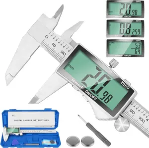 Digital Caliper, 6 Inch Caliper Tool with  LCD Screen, Auto-Off Feature, Easy  from Inch Metric Fraction, Stainless Steel Vernier Caliper Measuring Tool for DIY/Household