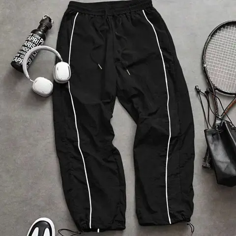 Men's Baggy Parachute Pants Streetwear Track Pants Loose Fit Joggers with Printed Side Stripes Adjustable Ankle Toggle Cuffs Y2K Gorpcore Hip Hop Casual Wide Leg Lightweight Textured Sweatpants Techwear Trousers Black Grey mens bottoms everyday street