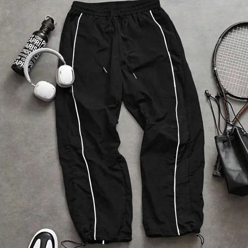 Men's Baggy Parachute Pants Streetwear Track Pants Loose Fit Joggers with Printed Side Stripes Adjustable Ankle Toggle Cuffs Y2K Gorpcore Hip Hop Casual Wide Leg Lightweight Textured Sweatpants Techwear Trousers Black Grey mens bottoms everyday street