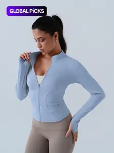Women's Solid Zip-Up Athletic Sports Jacket, Sporty Long Sleeve Outerwear for Women, Ladies Sportswear for Indoor and Outdoor Wear, Activewear