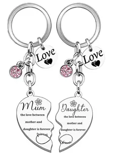 Mother & Daughter Design Keychain, Cute Heart Shaped Keychain for Women & Girls, Fashion Accessories for Daily Use, Trendy All-match & Exquisite Keychain for Birthday Gift, Stainless Steel Keychain