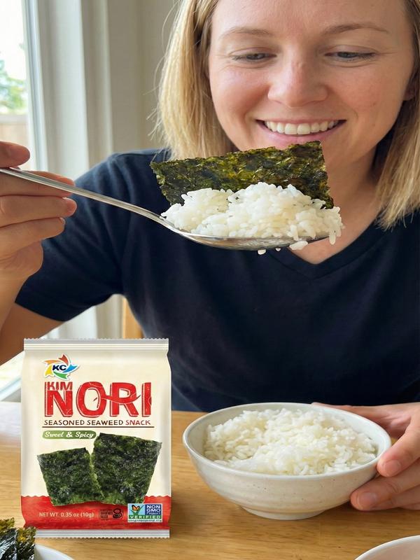 KIMNORI Seasoned Seaweed Snacks Sheets – Organic Sweet 'N Spicy Flavor 12 Individual Packs Roasted Crispy Premium 100% Natural Laver Kim Nori 4g 0.14 Ounce