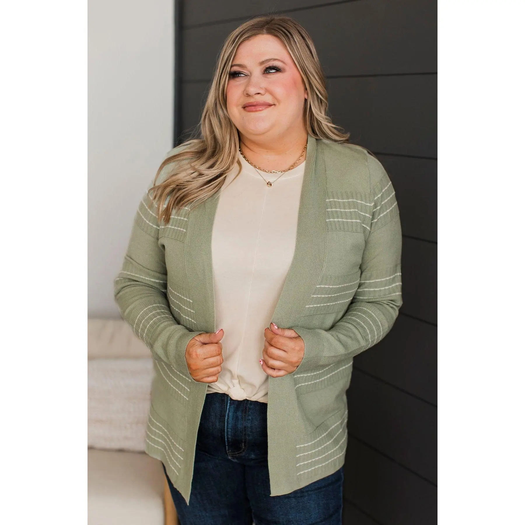 Keep In Mind Stitch Stripe Cardigan- Sage