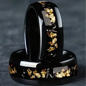 1pc 8mm Vintage Tungsten Ring for Men – Inlay Imitation Meteorite & Abalone Shell Design, Fashionable Wedding Ring, Perfect For Party, Jewelry Gift