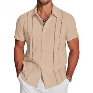 Men's Cuban Guayabera Shirt - Short Sleeve Linen Button Down Summer Top, Slim Fit Breathable Casual Beach Wear