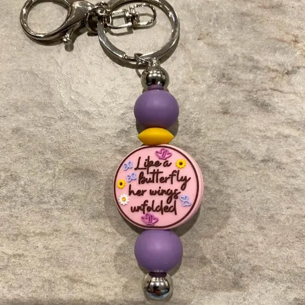 Butterfly Beaded Bar Keychain