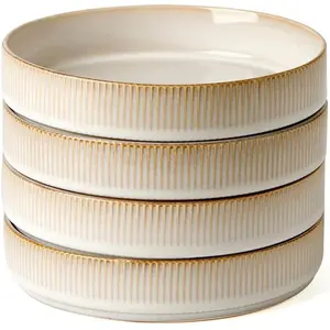 VC Star Stoneware 7.5" Pasta Bowls Set, Salad Bowl Set of 4, Double Reactive Glaze, Stackable, Ideal for Your Friend for Housewarming, Festivals