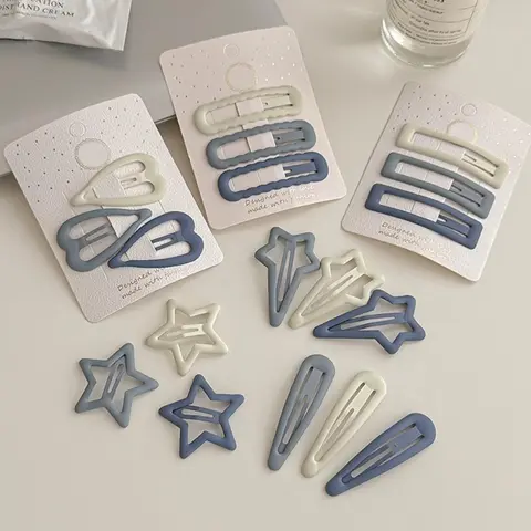 Cute Star & Love Heart & Geometric Design Hair Clips, Hair Pin Set, Casual Simple Plain Color Hair Accessories for Women & Girls, Minimalist Headwear Suitable for Side Bangs, Hair Decor, Hair Style Accessory