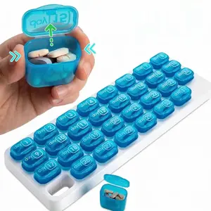 31 Days Pill Box-Monthly Pill Organizer with Lid 1 Count 31-grid Portable Daily Pill Storage Box, Arthritis-Friendly Easy-Open Lids Removable Pill Pods Date Reminder & Travel Case for Vitamins & Medications for Daily Use Healthcare