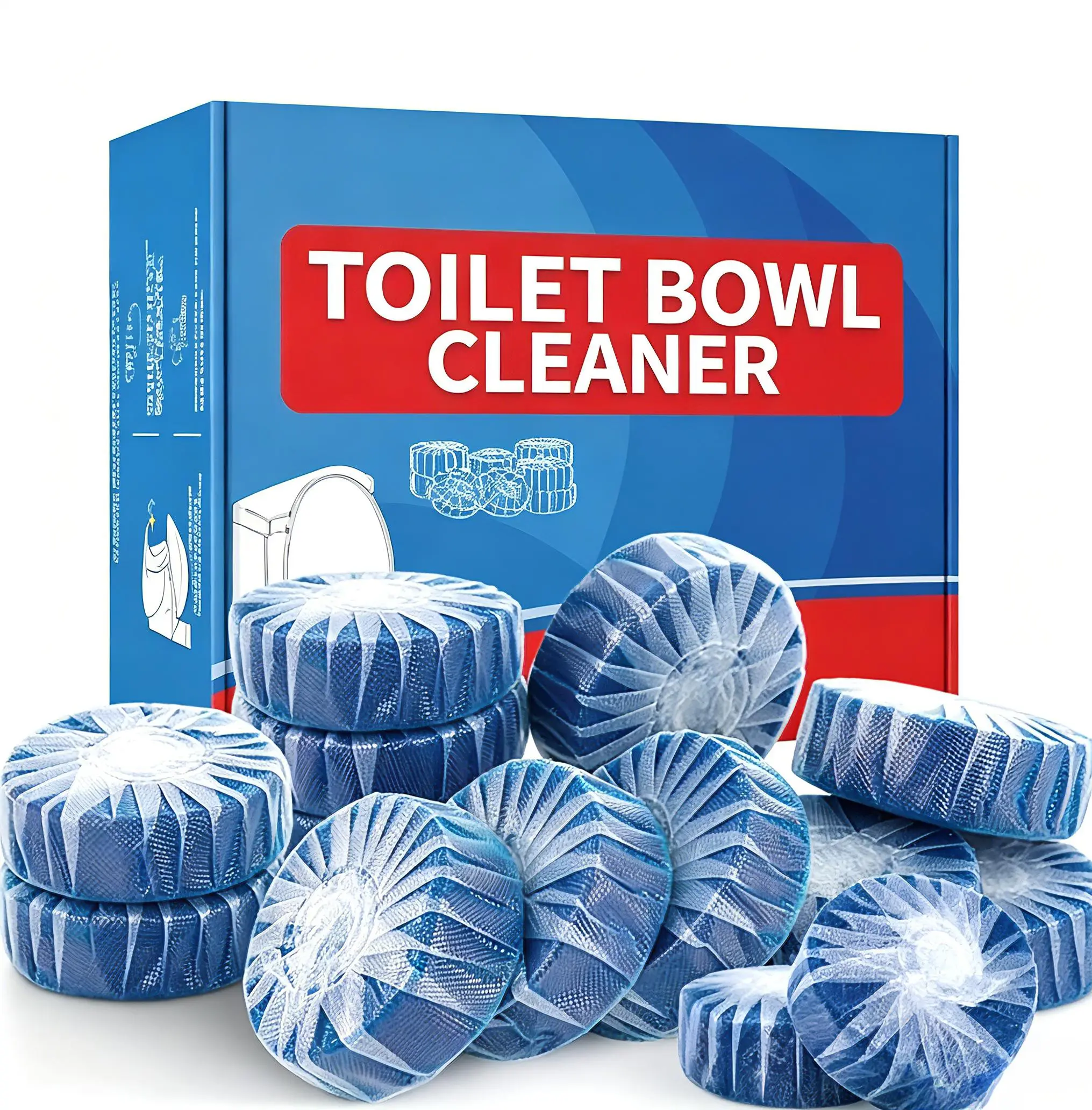 Toilet Bowl Cleaners, Automatic Toilet Tank Cleaner Tablets, Blue Toilet Bowl Cleaner Tablets for Deodorizing & Descaling, Powerful Cleaning, Slow-Release Against Tough Stains 12 Pack