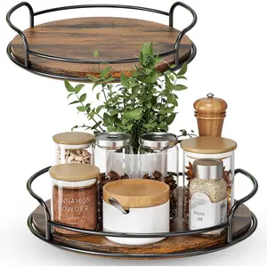 2-Pack 9" & 10" Lazy Susan Rotating Organizer for Tabletops and Cabinets, Wooden Lazy Susan for Kitchen, Pantry, Countertop, Bathroom Vanity, Spice Organization, Wood Décor