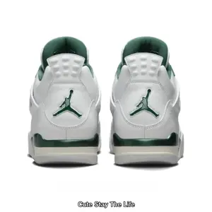 Retro High-Top Sneakers - White Leather with Oxidized Green Accents, Visible Air Cushion for Street & Court Style