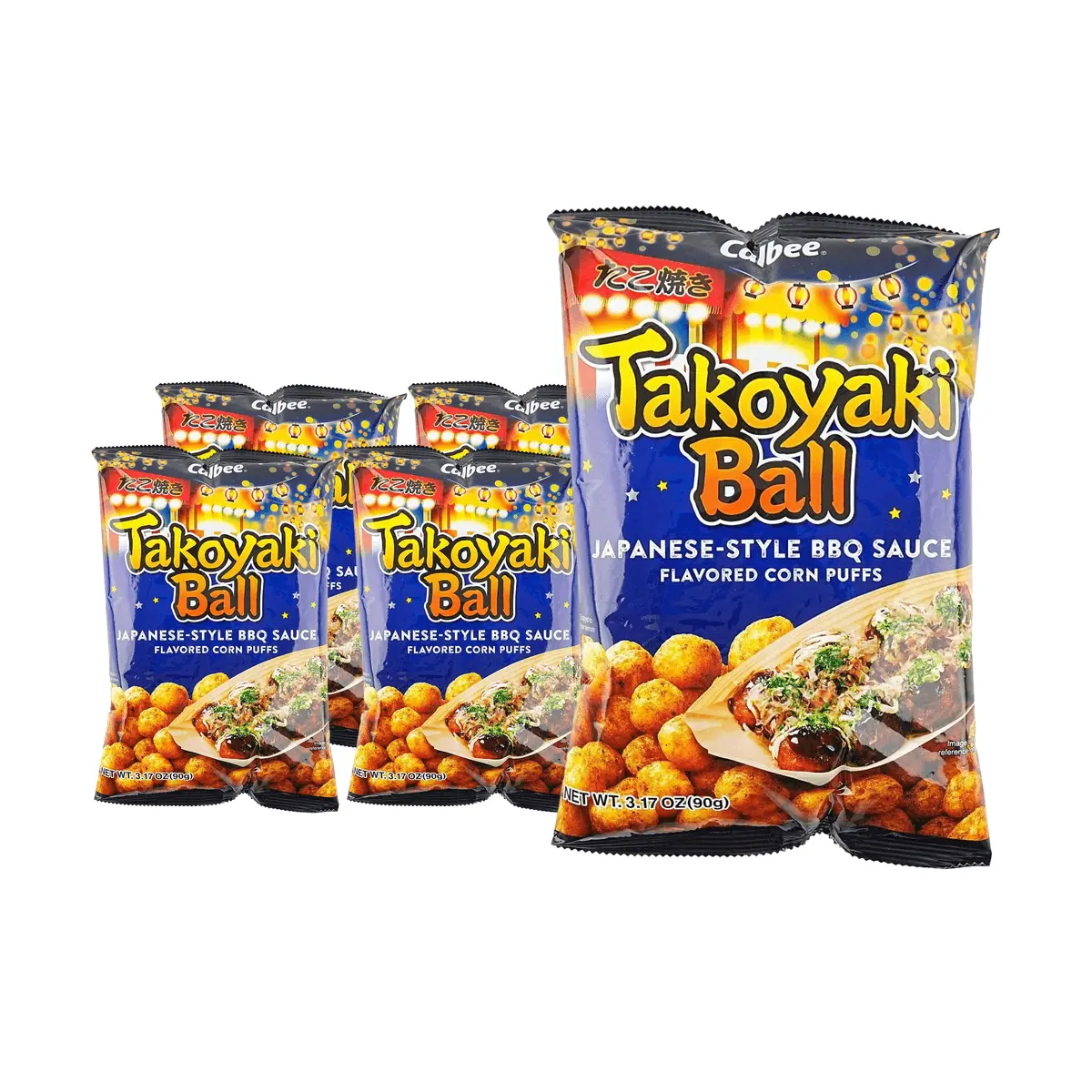 Calbee Takoyaki Flavor Snack Balls 90g - 5 Pack | Japanese Savory Octopus Balls Crispy Treat