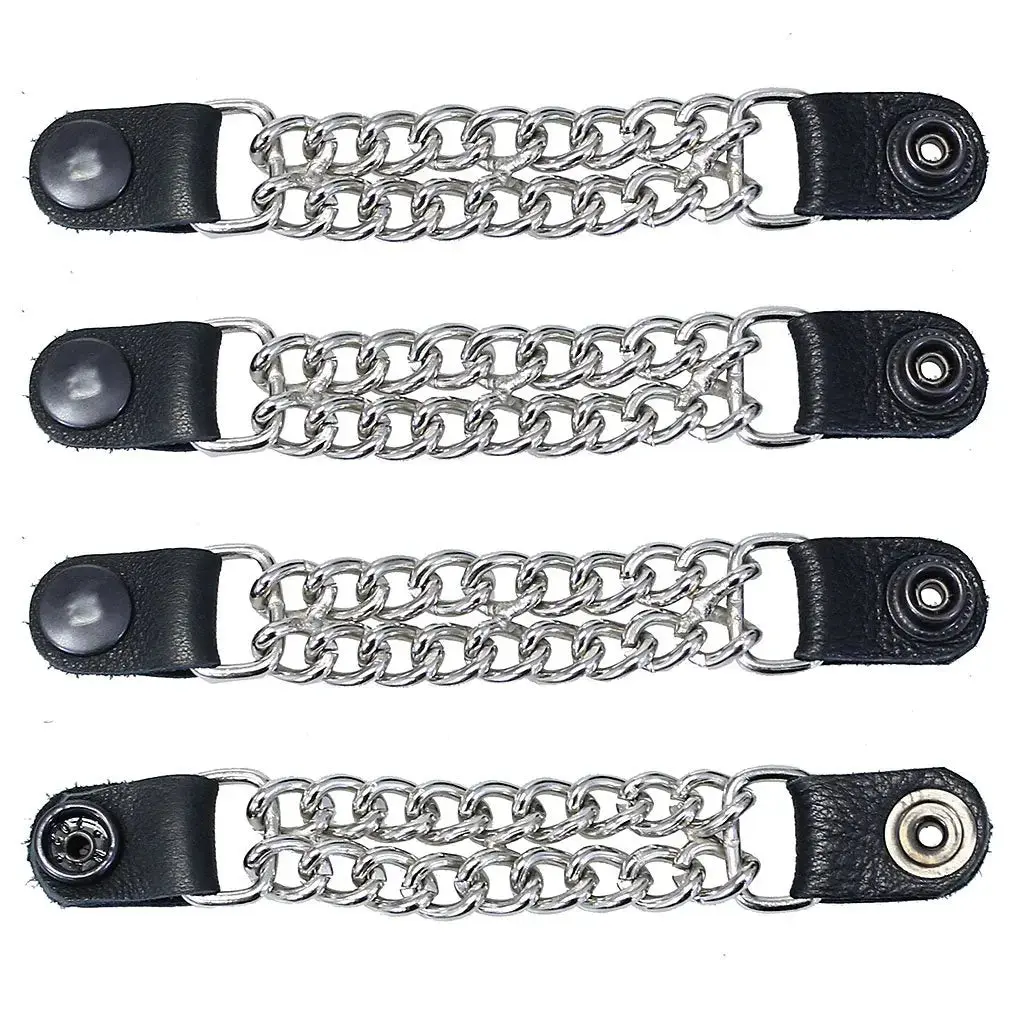 JAMIN LEATHER® Black Snap Chain Vest Extenders with Leather #VC2K - Soft Cowhide Leather, Nickel Plated Hardware, Made in USA, Set of 2