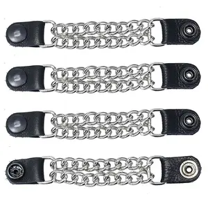 JAMIN LEATHER® Black Snap Chain Vest Extenders with Leather #VC2K - Soft Cowhide Leather, Nickel Plated Hardware, Made in USA, Set of 2