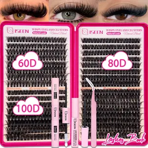 DIY Mixed Eyelash Set, Natural Look Wispy Lashes, 30-100D Natural Style Individual Lashes, Soft Eyelash Extensions, Suitable for Beginners, Includes Bond&Seal &Remove&Eyelash Tweezers，Self-Use Set