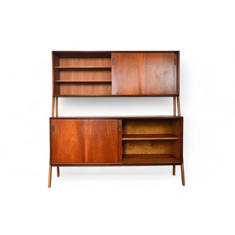DOUBLE TIER DANISH MID CENTURY CREDENZA IN TEAK + OAK
