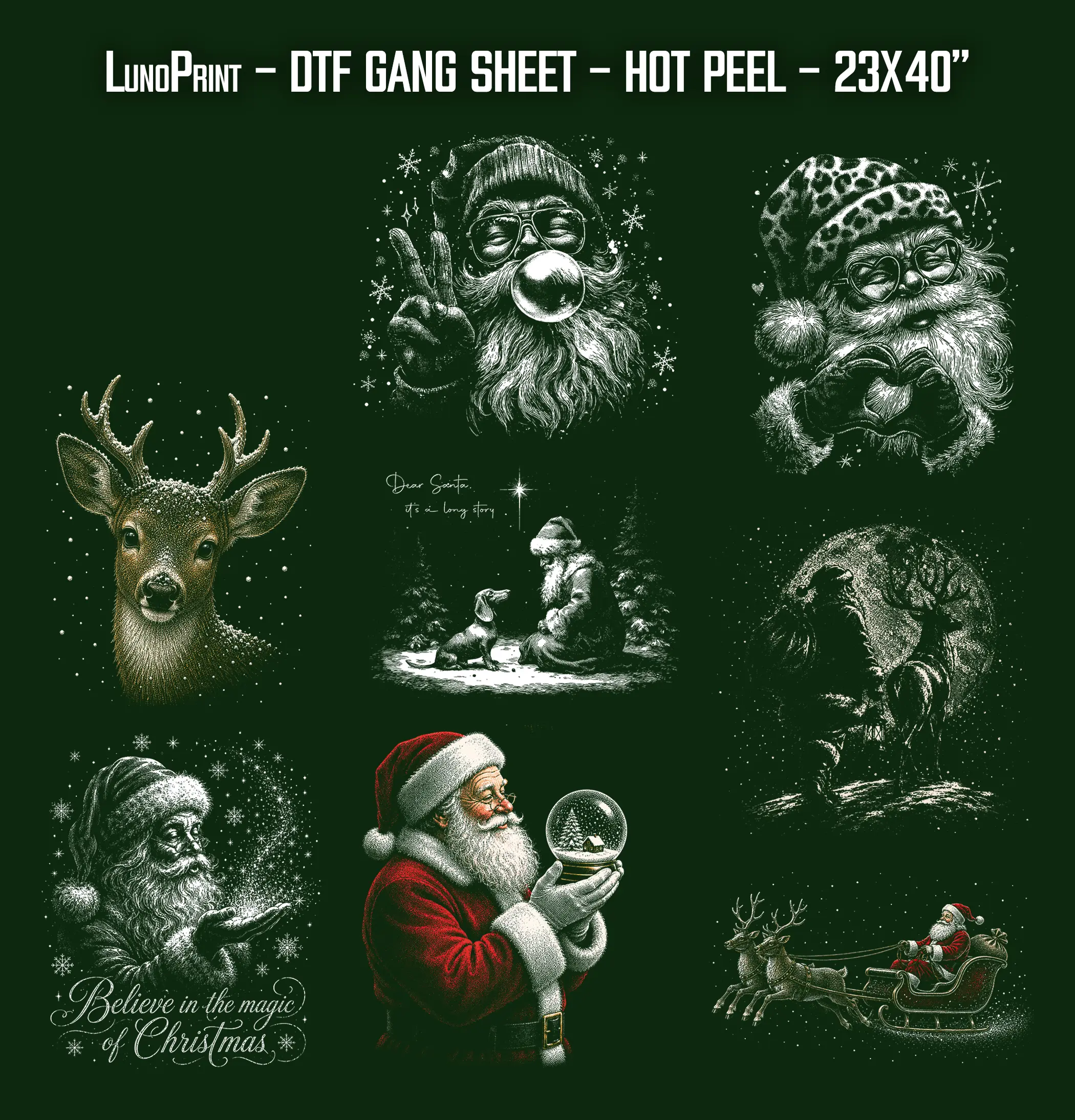HALFTONE Christmas DTF Gang Sheet 23x40 in. Ready-to-press Hot Peel Heat transfers 9272