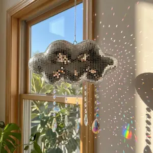 Cute Cloud Disco Catcher, Crystal Prism Rainbow Light Effect Window Decor, Hanging Room Decor, Aesthetic Party Decoration, Silver Color