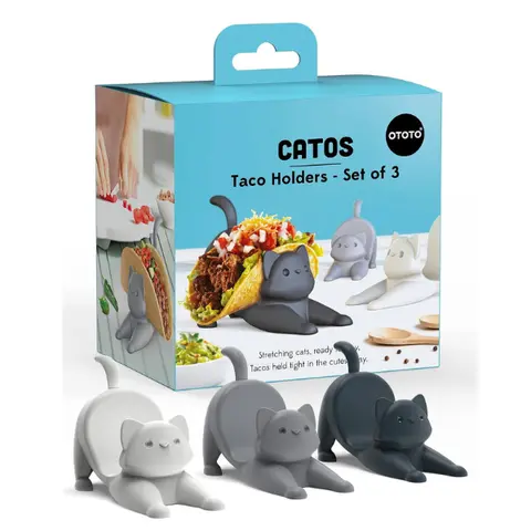 OTOTO Catos Taco Holder Set of 3 - Adorable Cat-Shaped Taco Shell Holders, Perfect for Taco Night & Kitchen Decor, Durable Food-Safe Materials, Fun Kitchen Gadgets, Ideal Gift for Cat Lovers & Foodies