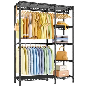 Ulif F2 Clothes Rack, 5 Tiers Heavy Duty Garment Rack for Bedroom, Freestanding Adjustable Closet Storage Organizer, 46.1" W x 15.4" D x 78.3" H, Load 630lbs, Black