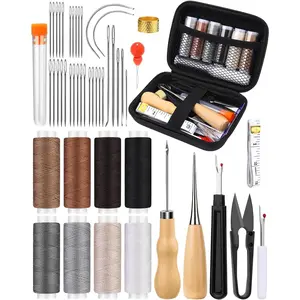 Upholstery Repair Kit 50 Pcs Heavy Duty Sewing Kit with 8 Colors Thread 32 Pcs Upholstery Needles Sewing Awls for Hand Stitching Car Sofa Shoe Backpack Craft DIY