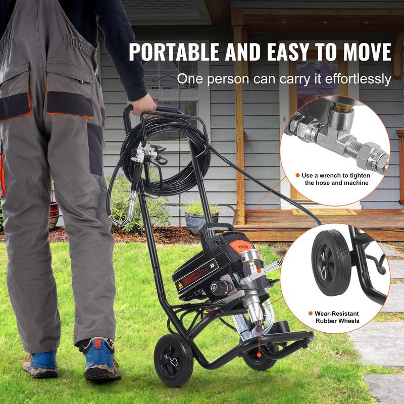 VEVOR Stand Airless Paint Sprayer, TikTokShopBlackFriday, 950W 3000PSI High Efficiency Electric Airless Sprayer With Cart, Paint Sprayers for Home Interior and Exterior Furniture and Fences, Fine And Even Painting Effect