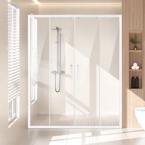 VEVOR Semi-frameless Shower Door, 57.8-59 W x 70 H in, Double Sliding Glass Door with 1/4 in(6mm) Clear Tempered Glass, Waterproof Shatterproof NANO Stainproof with Stainless Steel Hardware, Chrome