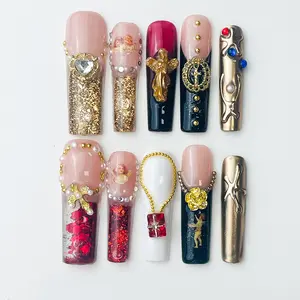 DiDazzle Mermaidcore “Jelly Splash” Aquarium 1.7inch 10 pcs Press-On Nails – Blue Liquid Core Ocean Glow, TikTok Trending DIY Nail Art