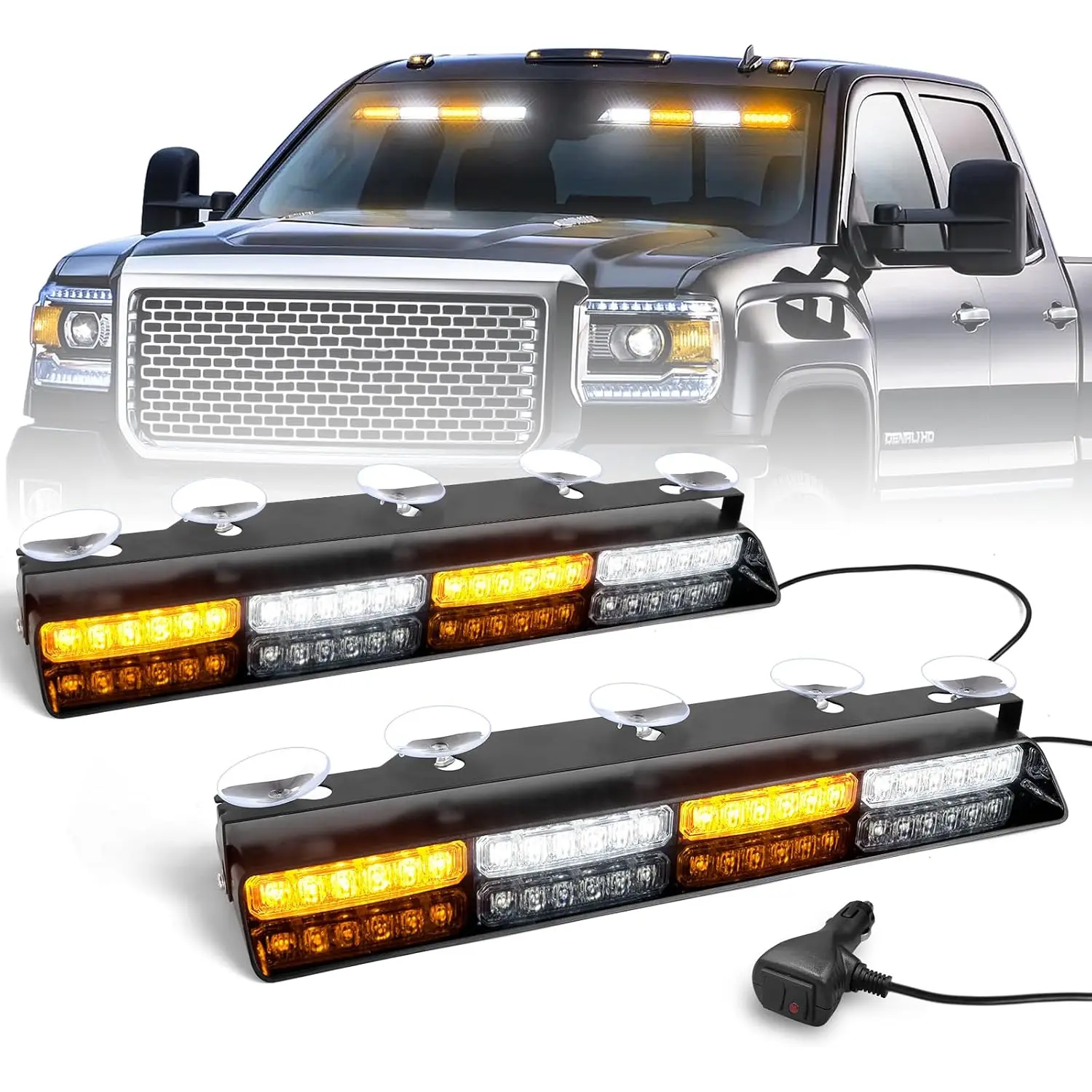 2-Pack 16.8-Inch LED Dash Strobe Lights, 48-LED Visor Light Bars for Vehicle Warning and Roadside Visibility, Automotive Flashing Light Set for Work Trucks and Service Vehicles