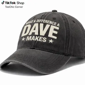 What A Difference A Dave Makes Embroidered Vintage Wash Dad Hat – Funny Birthday Gift for Dave Black Adjustable Cap