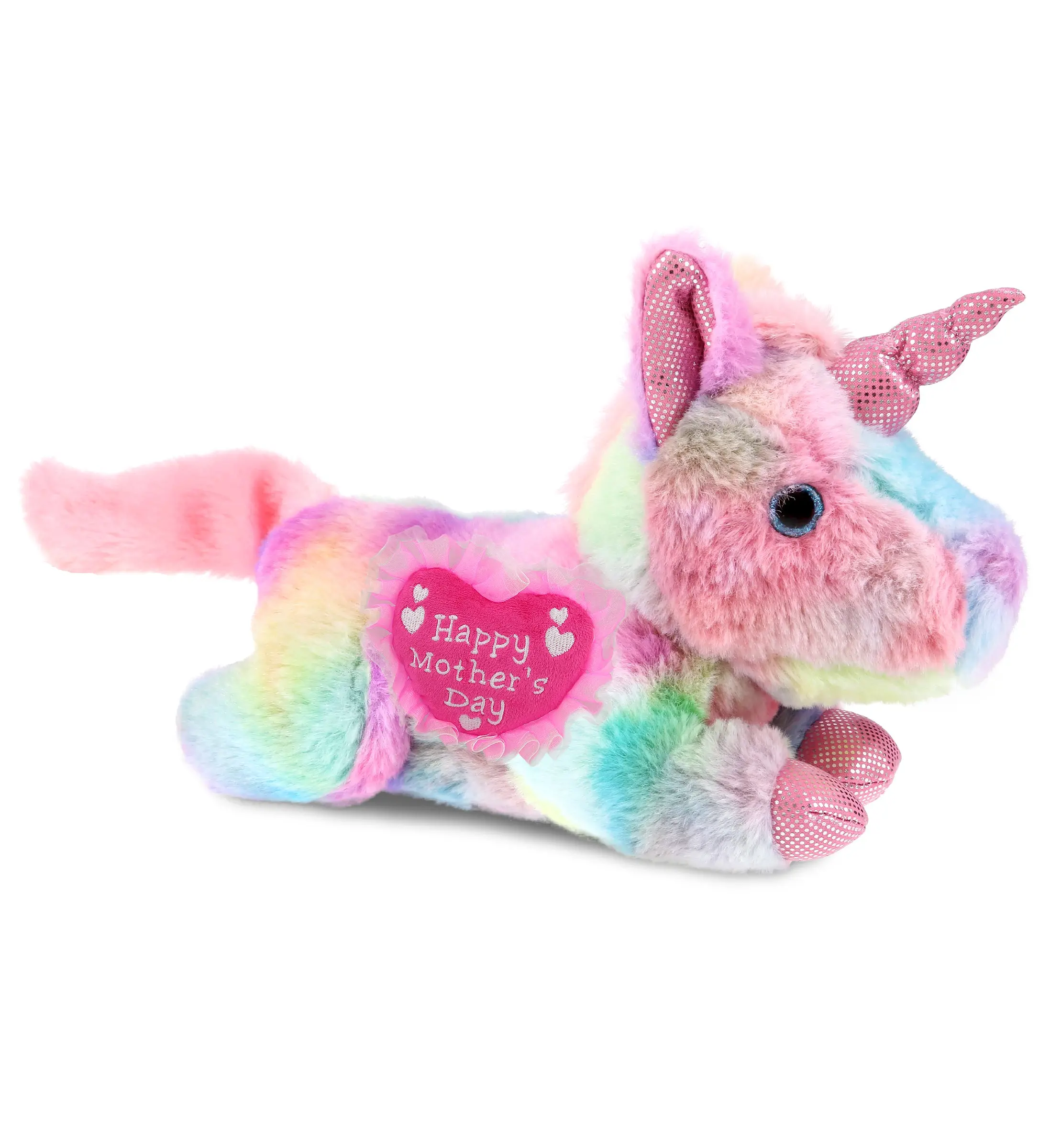 DOLLIBU Polyester Fabric Stuffed Heart Plush Toy - Unicorn Embroidery, Cotton Candy Texture, Rainbow Look, Hook-and-Loop Tape Compatible, 10.5x4x6 in, Unisex Mother's Day Gift for Wife, 1 Dollibu Sunday Rainbow Unicorn Plush Toy