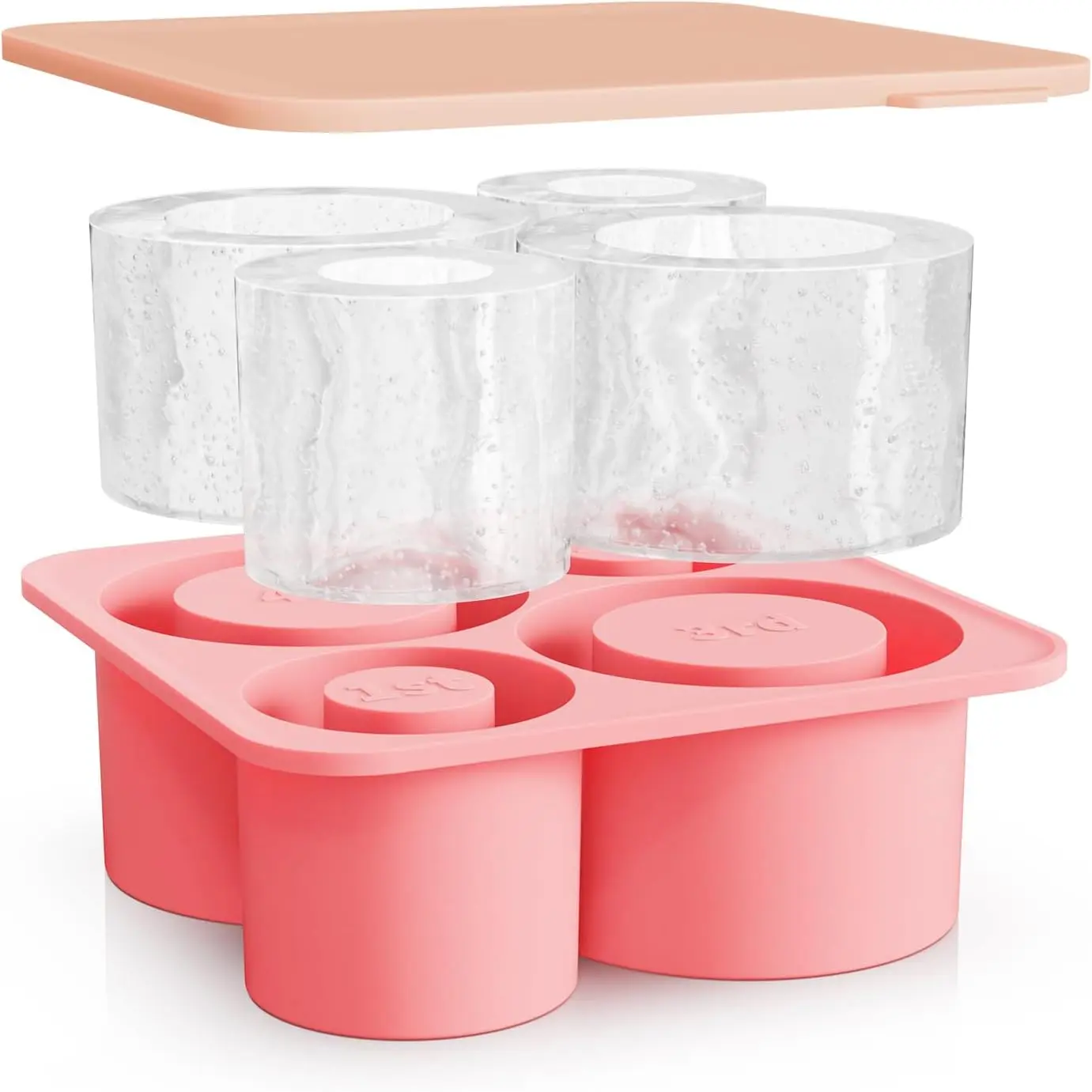 Ice Mold for Stanley Cup 40 oz 30 oz Tumbler, Silicone Ice Cube Tray with Lid for Freezer, 4 Pcs Cylinder Ice Ring for Stanley Cup