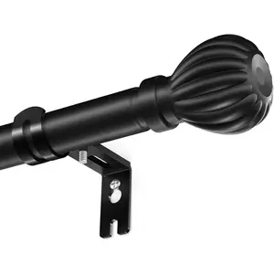 Curtain Rods for Windows 20.77 to 92.85 Inches, 1" Diameter Adjustable Black Curtain Rod, Window  Rods with Round Finials, Easy Mount Hardware Included (46.77-96.85 Inches)