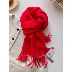Solid Color Fringe Trim Design Scarf, Casual Soft Warm Shawl for Daily Wear, Fashion Accessories for Women & Girls