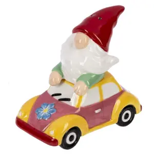 Ganz Gnome in Car Ceramic Salt and Pepper Shaker Set 3.6 Inch Multicolor