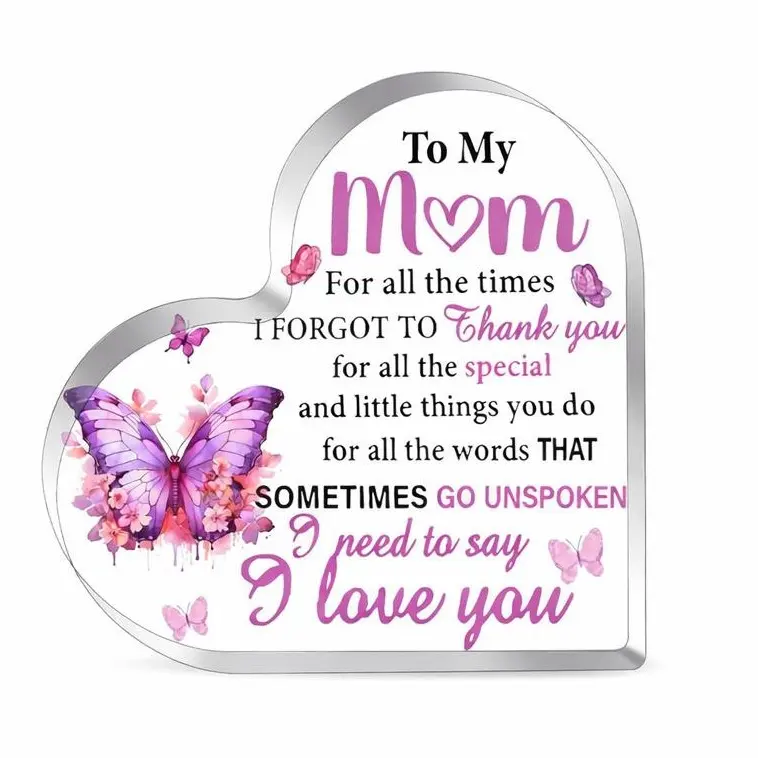 Heart-Shaped Acrylic Decoration Sign - Small Size Contemporary Tabletop Mom Gifts for Birthday, Mother’s Day from Daughter or Son, Home & Festive Decor, Love Message