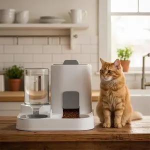 Automatic Cat Feeder and Water Dispenser Set, 2-in-1 Gravity Food Bowl Station for Small Medium Cats Dogs Puppy Kitten Rabbits, Auto Feeding Supplies ,modern design, waterer combo,cat dish